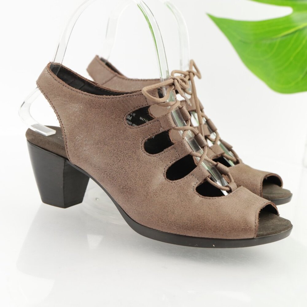 Munro Womens Jille Sandal Size 6 Brown Leather Block Heel Lace Up Gladiator Shoe